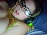Nerdy girl with huge tits has cybersex on skype