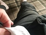 quick cum in pants while wife upstairs 