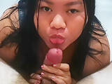Pouty Lips Asian BBW Kissing White Dick