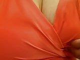 Big tits orange dress 