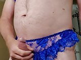 Blue crotchless panty set with cumshot